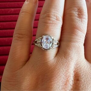 Silver Tone Oval Clear Stone Ring - Elegant Women's Jewelry